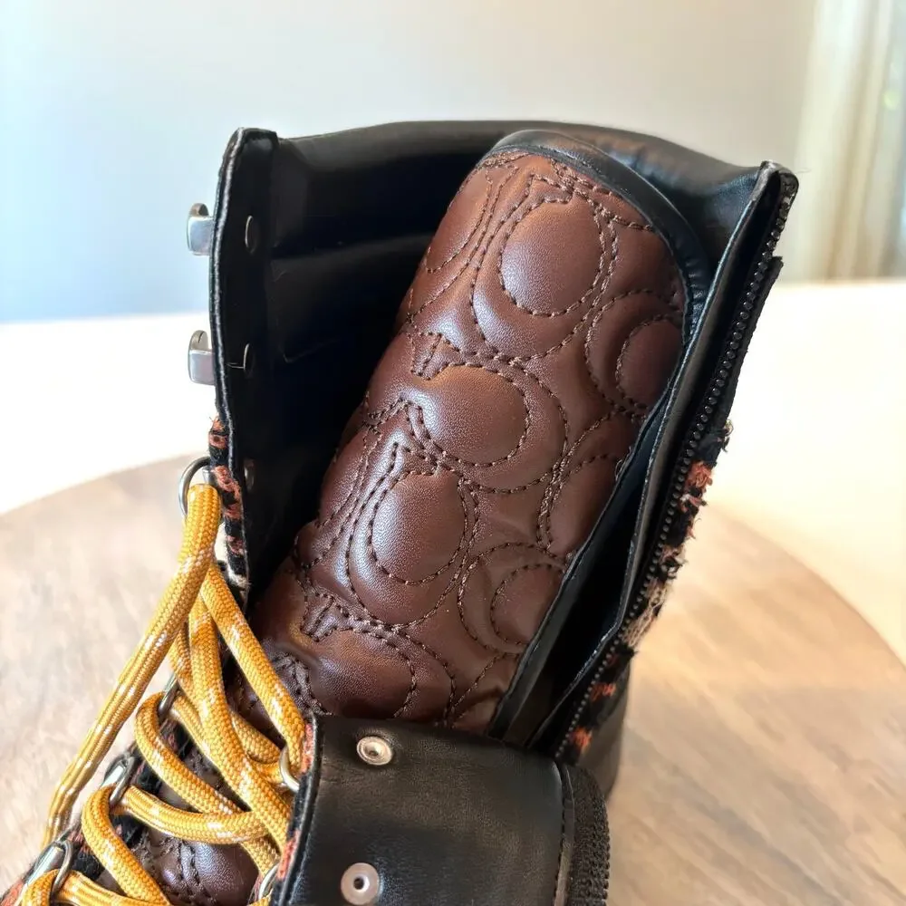 Coach Lorren Leopard Print Signature Jacquard Hiker Boots G4650 Women's 7 7B